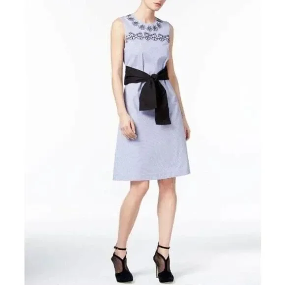 Yyigal Sleeveless Blue White Stripe Cotton Nautical Coastal Dress Women Small - Picture 3 of 8